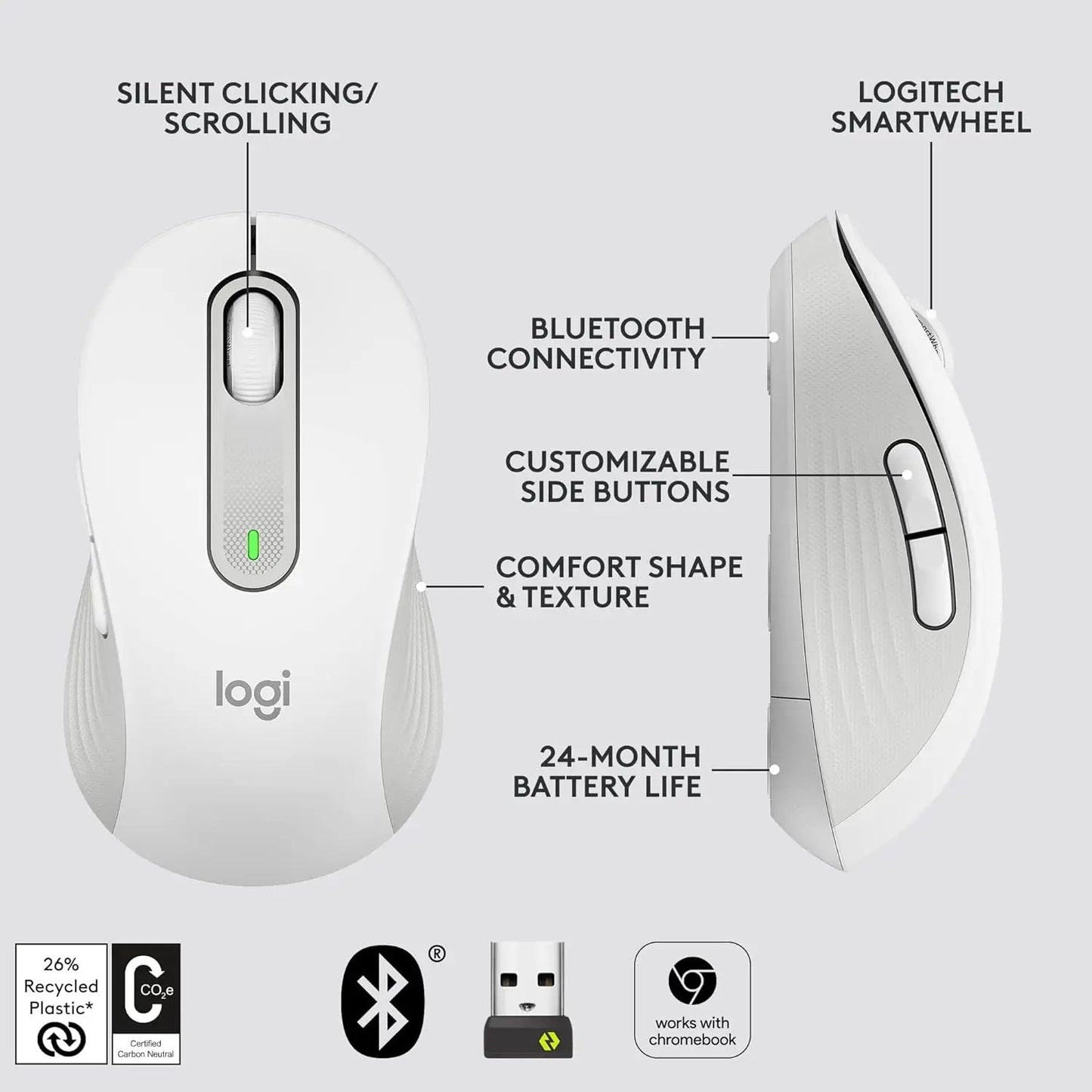 Logitech M650 Wireless Bluetooth Mouse – Silent & Ergonomic for Right-Hand Users